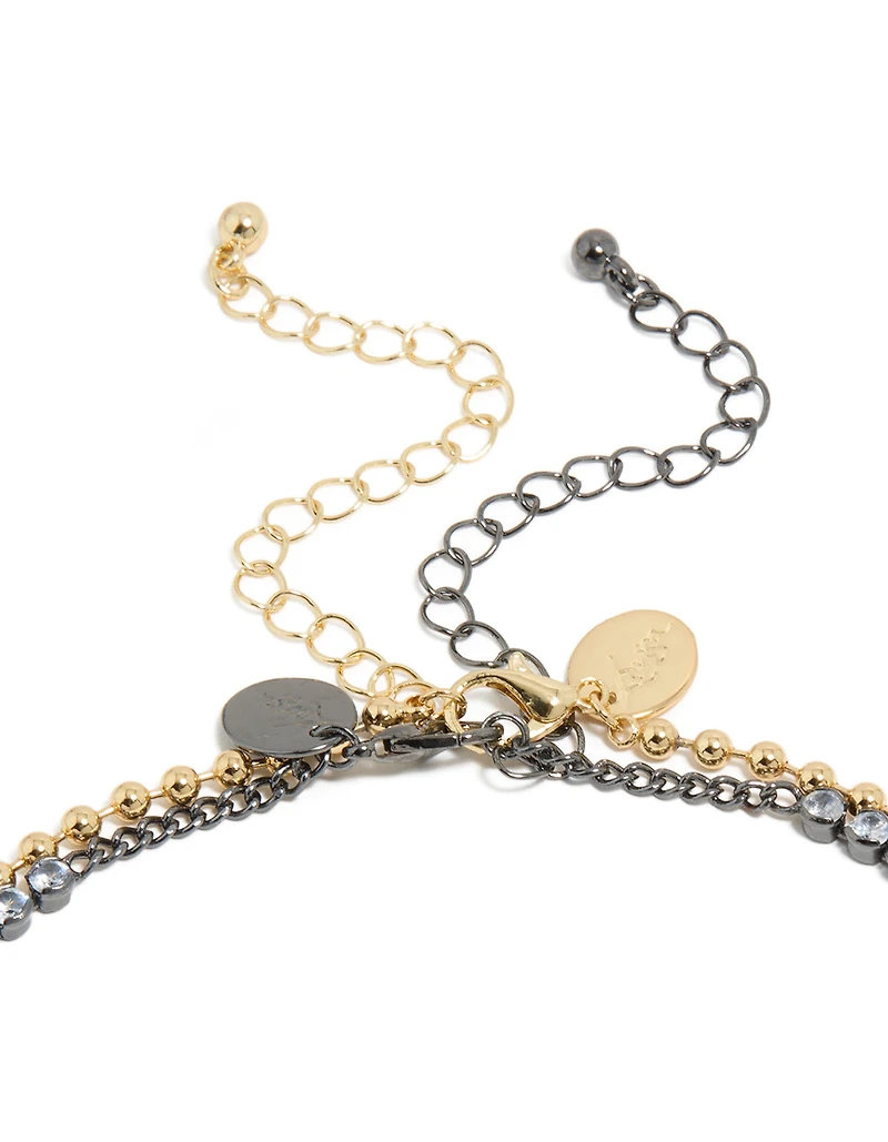 Mixed Metal Plated Cubic Zirconia Double Layered Tennis Ball Chain Necklace