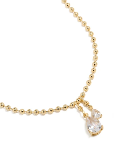 Gold Plated Double Cubic Zirconia Teardrop Pendant Necklace