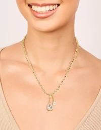 Gold Plated Double Cubic Zirconia Teardrop Pendant Necklace