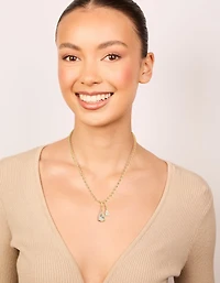Gold Plated Double Cubic Zirconia Teardrop Pendant Necklace