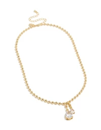Gold Plated Double Cubic Zirconia Teardrop Pendant Necklace