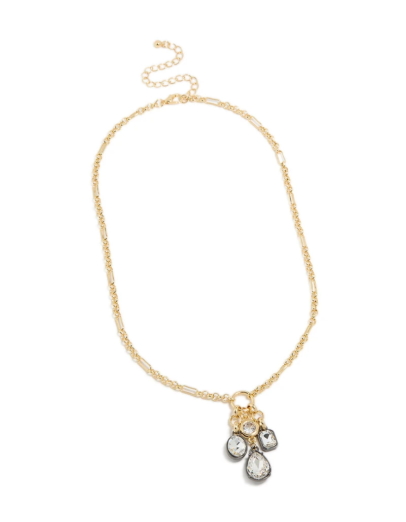 Mixed Metal Plated Diamante Cluster Drop Necklace