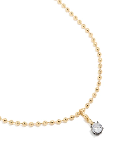 Mixed Metal Plated Cubic Zirconia Pendant & Ball Chain Necklace
