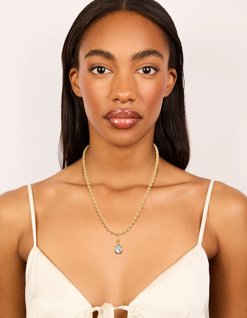 Mixed Metal Plated Cubic Zirconia Pendant & Ball Chain Necklace