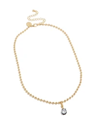 Mixed Metal Plated Cubic Zirconia Pendant & Ball Chain Necklace