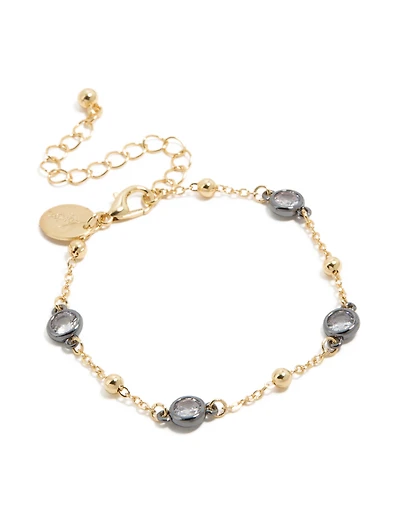 Mixed Metal Plated Cubic Zirconia Stone & Ball Chain Bracelet