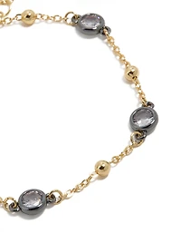Mixed Metal Plated Cubic Zirconia Stone & Ball Chain Bracelet