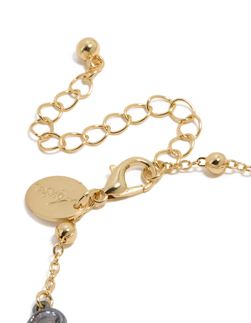 Mixed Metal Plated Cubic Zirconia Stone & Ball Chain Bracelet
