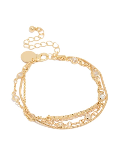 Gold Plated Cubic Zirconia Bezel Stone Bracelets 3-Pack