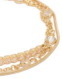 Gold Plated Cubic Zirconia Bezel Stone Bracelets 3-Pack