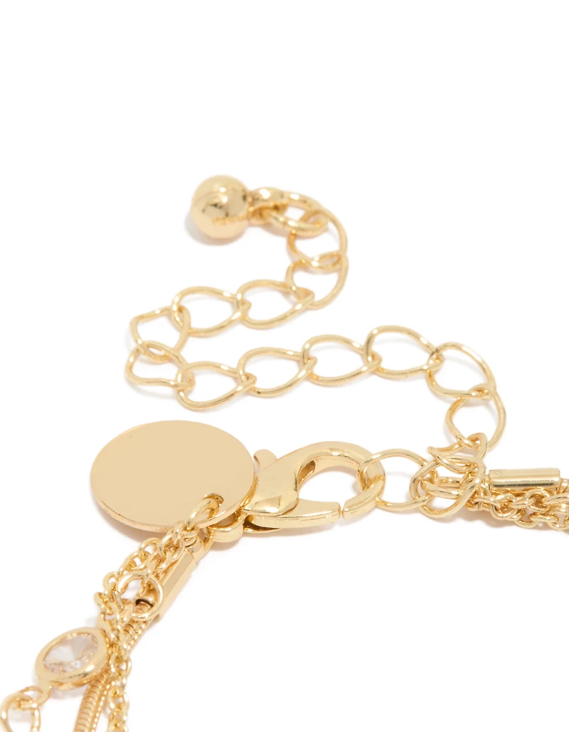 Gold Plated Cubic Zirconia Bezel Stone Bracelets 3-Pack