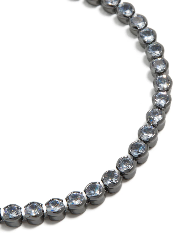 Gunmetal Silver Plated Cubic Zirconia Circle Tennis Bracelet