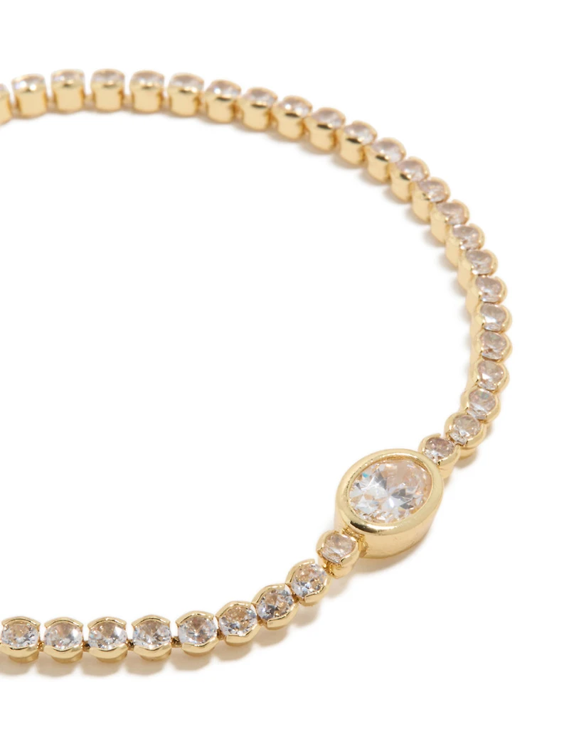 Gold Plated Cubic Zirconia Oval Tennis Bracelet