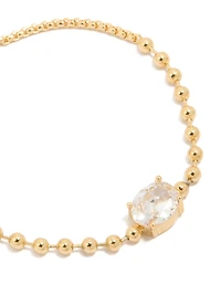 Gold Ball & Cubic Zirconia Oval Toggle Chain Bracelet