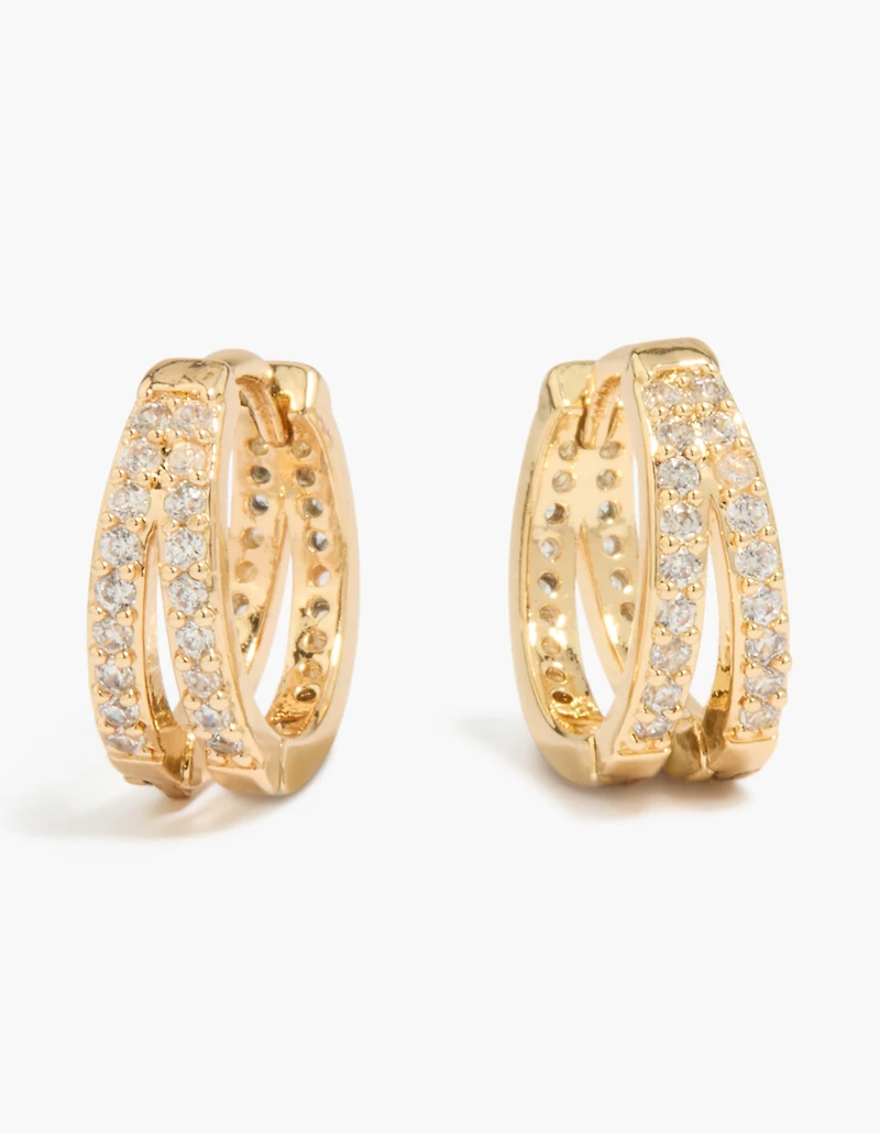 14K Gold Plated Pavé Cubic Zirconia Layered Huggie Earrings