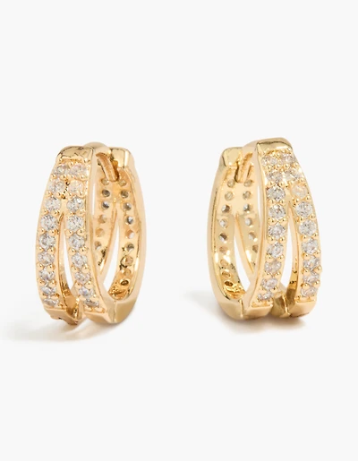14K Gold Plated Pavé Cubic Zirconia Layered Huggie Earrings