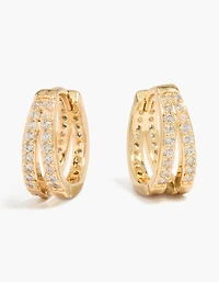 14K Gold Plated Pavé Cubic Zirconia Layered Huggie Earrings