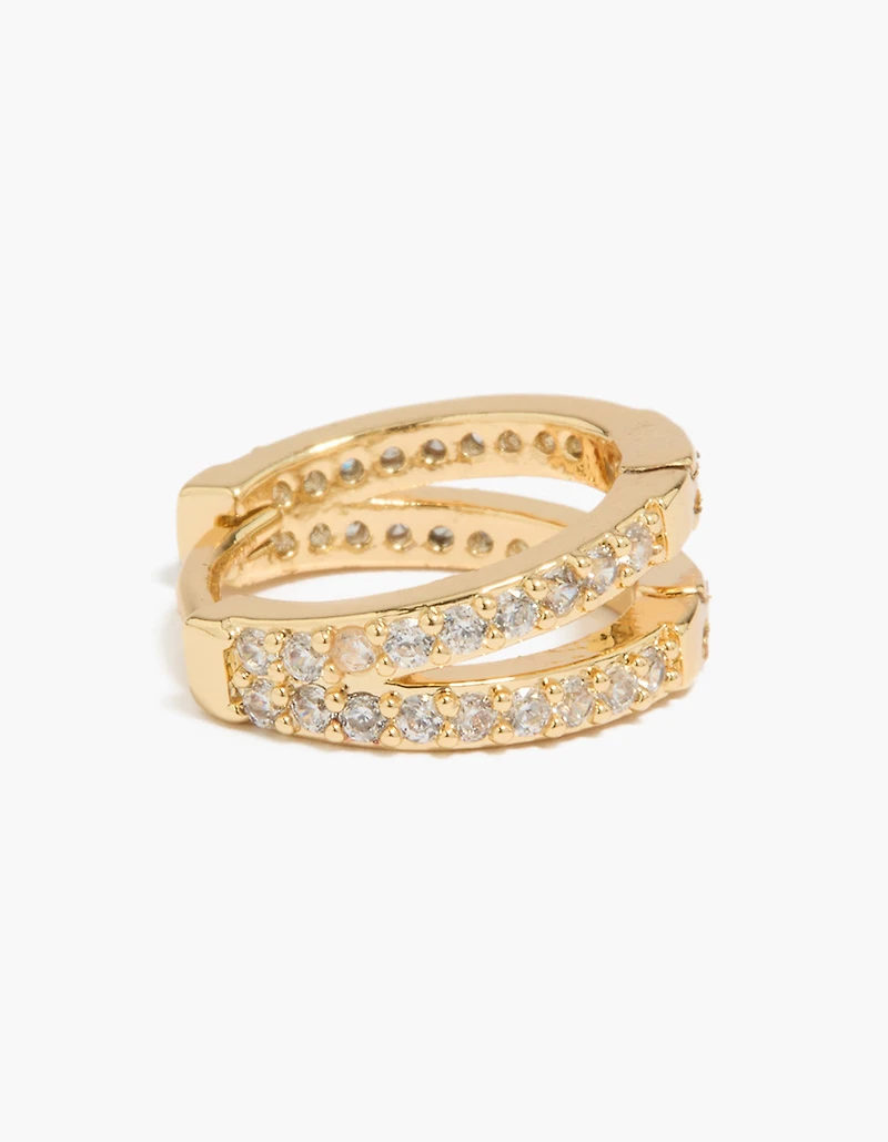 14K Gold Plated Pavé Cubic Zirconia Layered Huggie Earrings