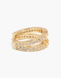 14K Gold Plated Pavé Cubic Zirconia Layered Huggie Earrings