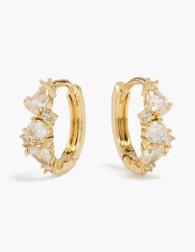 14K Gold Plated Large Mixed Cubic Zirconia Huggie Earrings