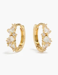 14K Gold Plated Large Mixed Cubic Zirconia Huggie Earrings