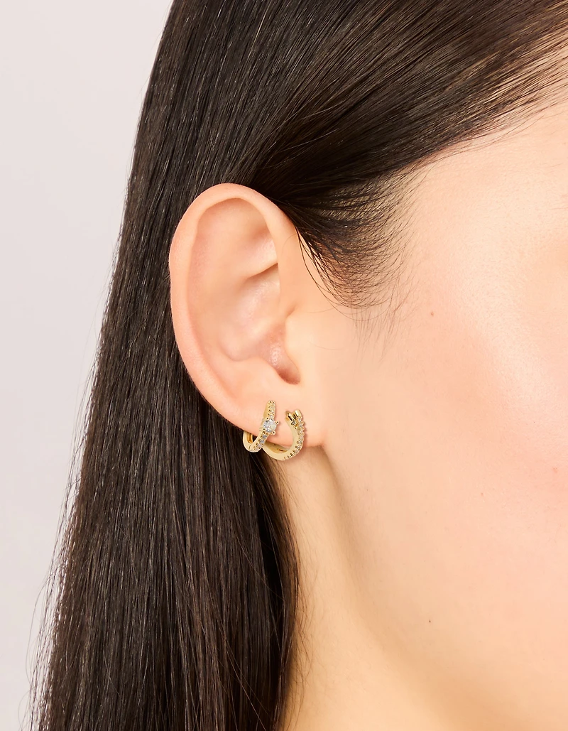 14K Gold Plated Cubic Zirconia & Criss Cross Huggie Earrings 2-Pack