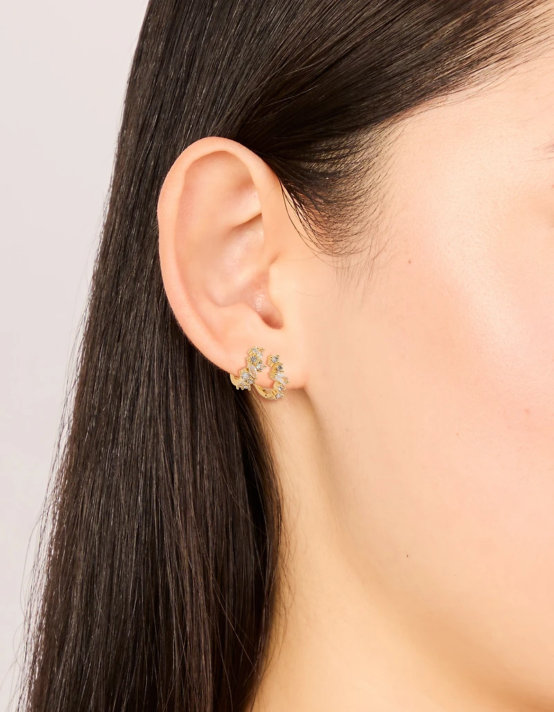 14K Gold Plated Cluster Cubic Zirconia Huggie Earrings 2-Pack