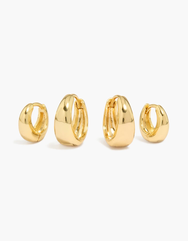 14K Gold Plated Small & Medium Oval Huggie Earrings 2-Pack