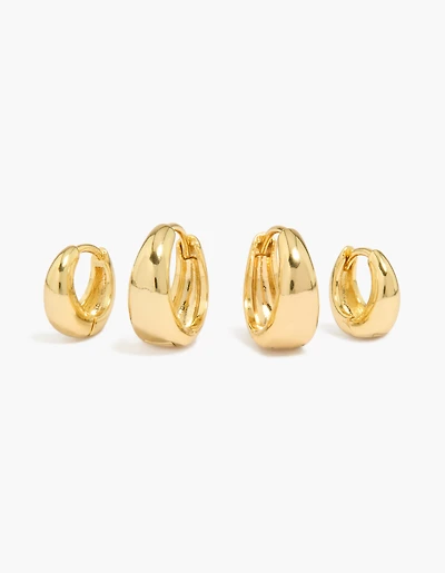 14K Gold Plated Small & Medium Oval Huggie Earrings 2-Pack