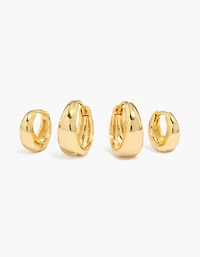 14K Gold Plated Small & Medium Oval Huggie Earrings 2-Pack