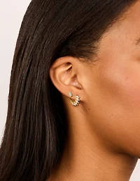 14K Gold Plated Marquise Cubic Zirconia Huggie & Stud Earrings 2-Pack