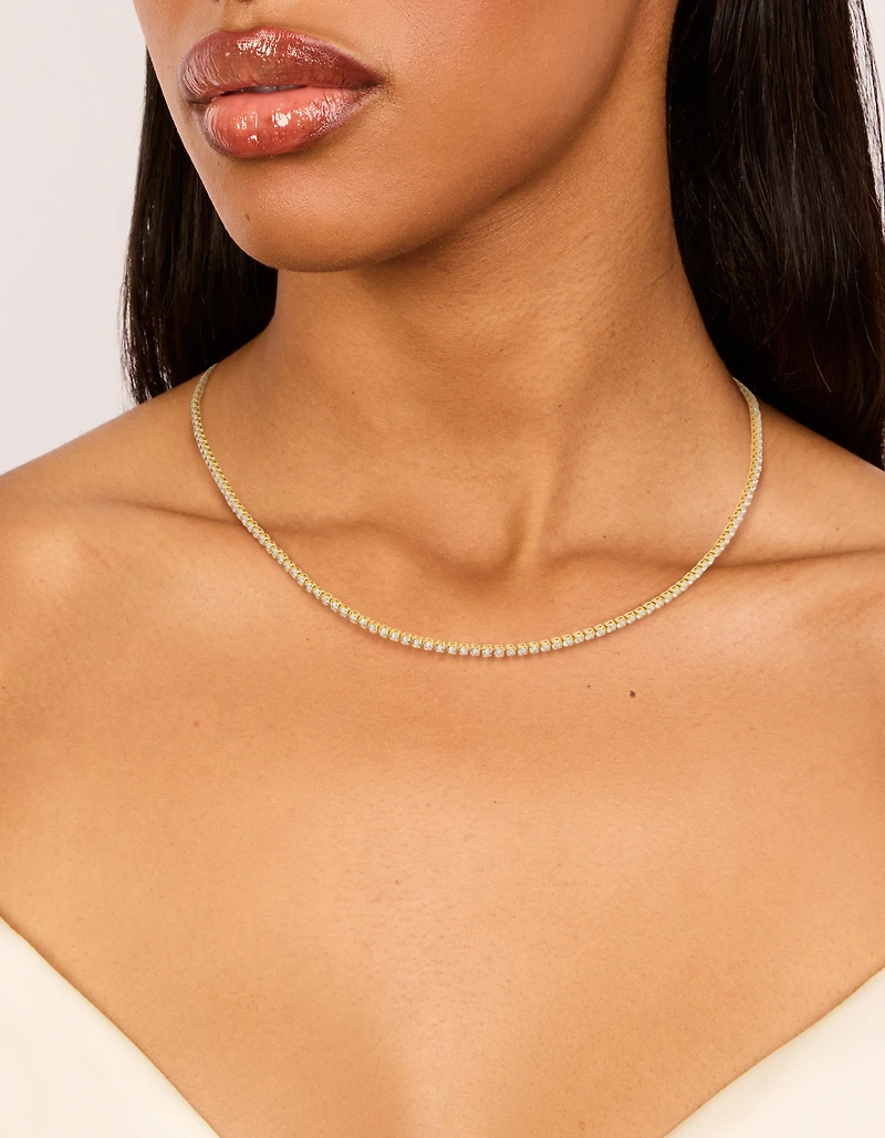 Collier de tennis plaqué or 14 carats orné de minuscules zirconiums cubiques