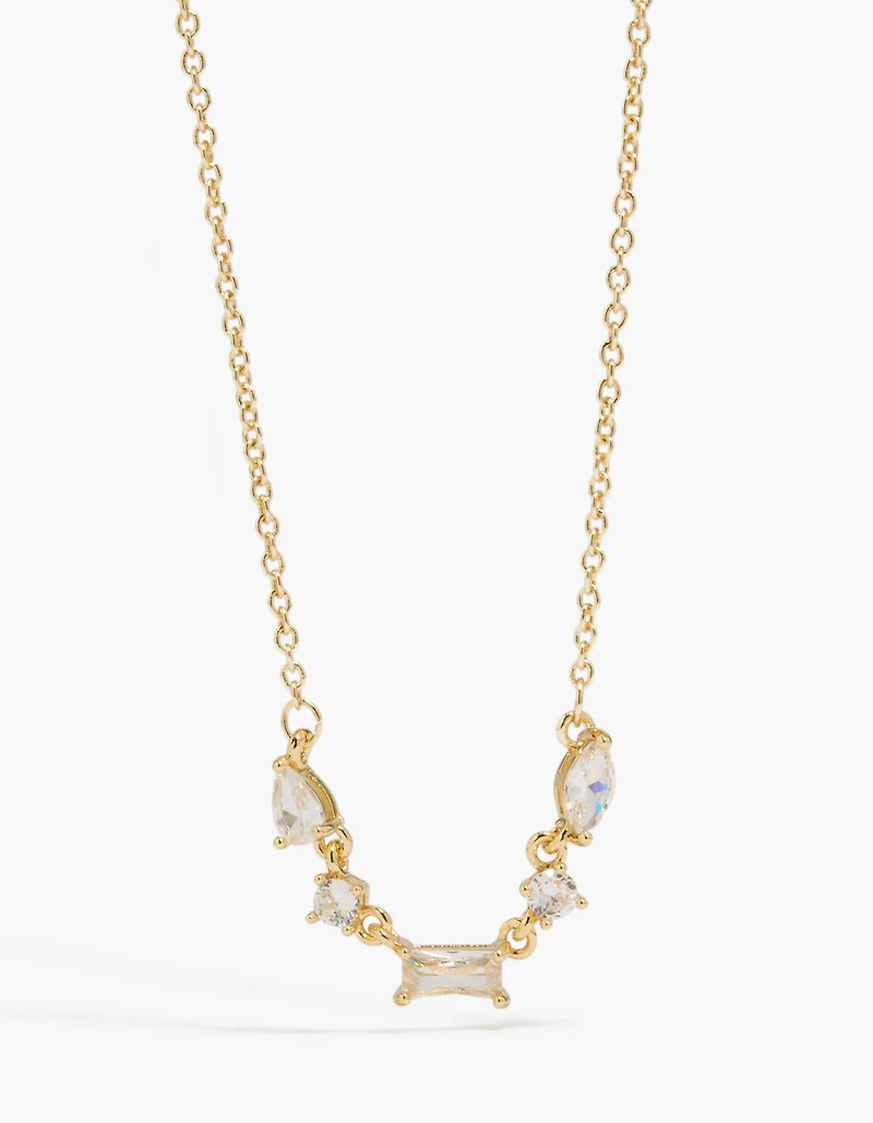 14K Gold Plated Mixed Shaped Cubic Zirconia Necklace
