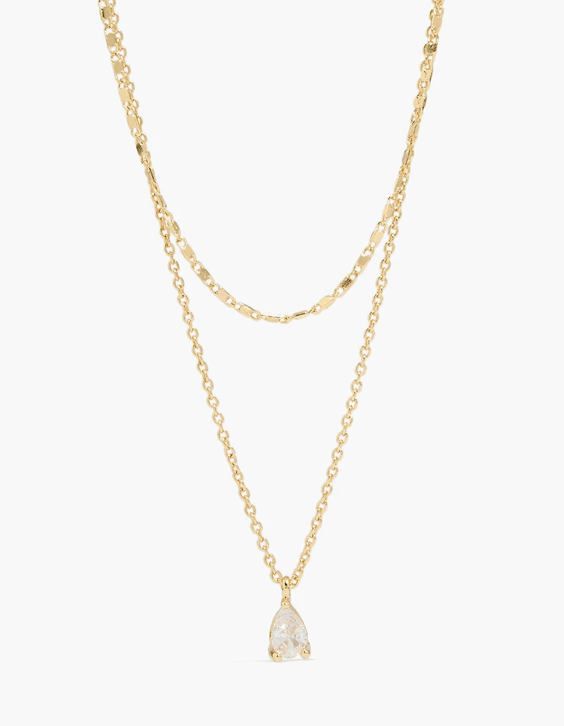 14K Gold Plated Pear Cubic Zirconia & Chain Necklace 2-Pack