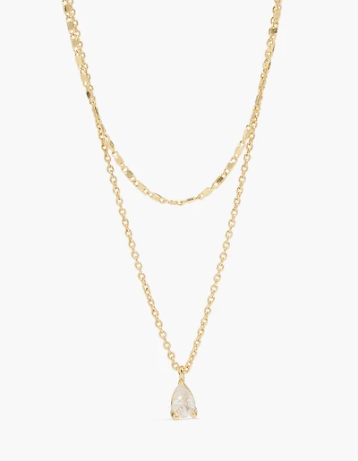 14K Gold Plated Pear Cubic Zirconia & Chain Necklace 2-Pack