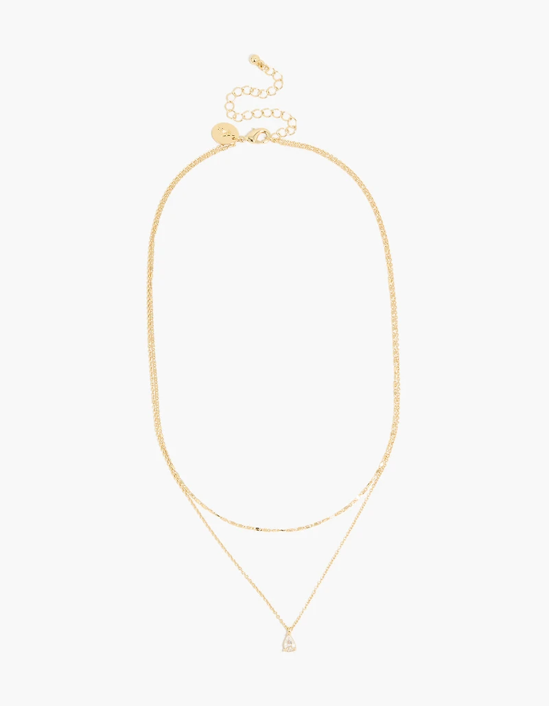 14K Gold Plated Pear Cubic Zirconia & Chain Necklace 2-Pack