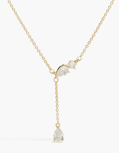 Collier trio en Y plaqué or 14 carats et zircon cubique
