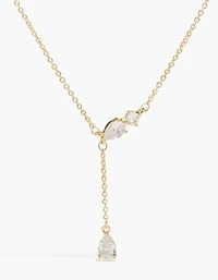 Collier trio en Y plaqué or 14 carats et zircon cubique