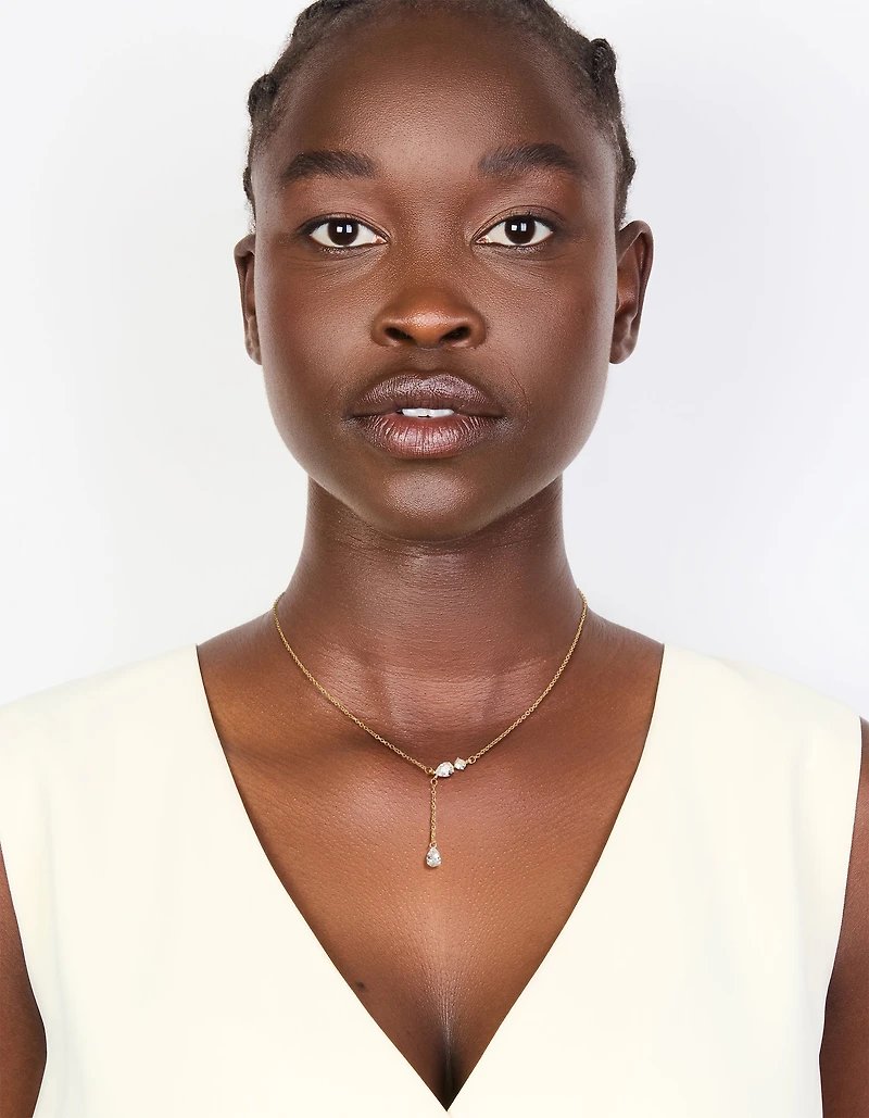 14K Gold Plated Cubic Zirconia Trio Y-Necklace