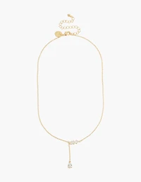 14K Gold Plated Cubic Zirconia Trio Y-Necklace