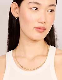 14K Gold Plain Chain & Huggie Earrings Set