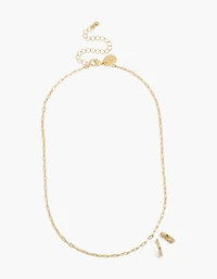 14K Gold Plain Chain & Huggie Earrings Set