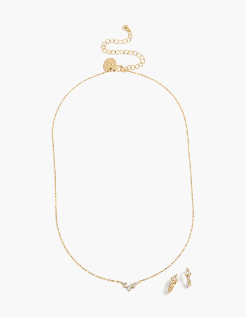Ensemble de boucles d'oreilles et collier Huggie en zircon cubique plaqué or 14 carats