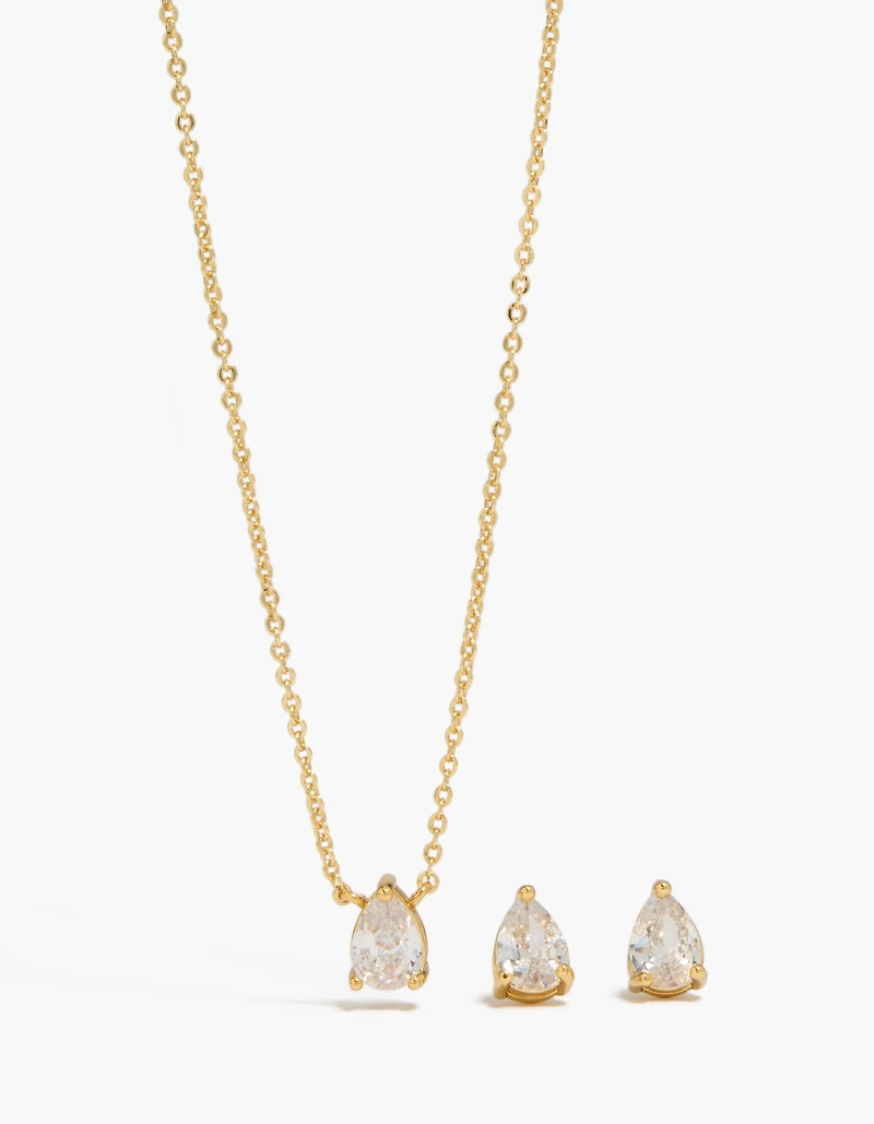 14K Gold Plated Pear Cubic Zirconia Necklace & Earrings Set