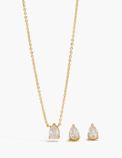 14K Gold Plated Pear Cubic Zirconia Necklace & Earrings Set