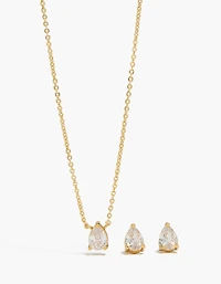 14K Gold Plated Pear Cubic Zirconia Necklace & Earrings Set