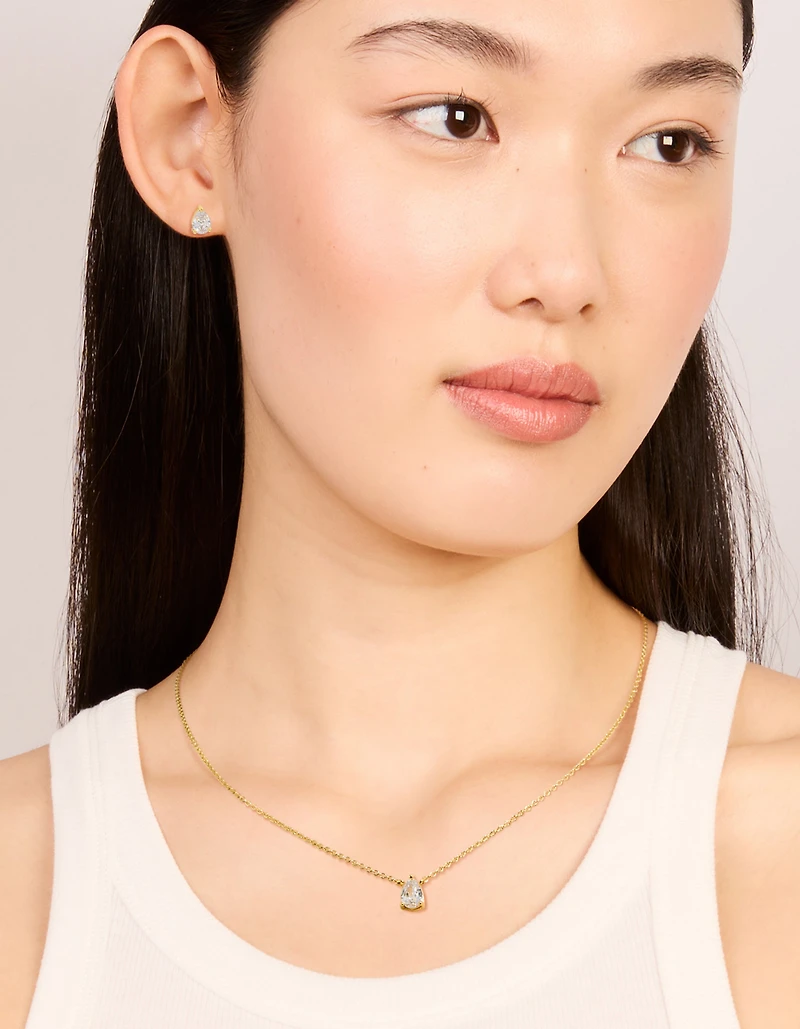 14K Gold Plated Pear Cubic Zirconia Necklace & Earrings Set