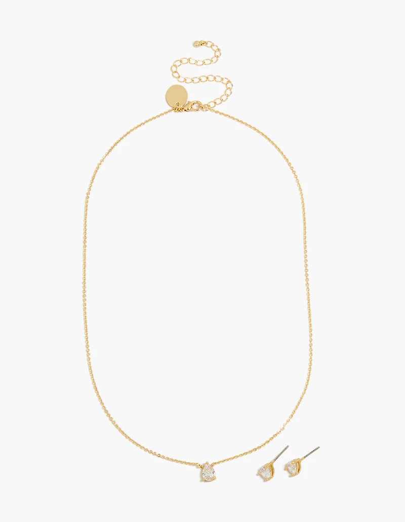 14K Gold Plated Pear Cubic Zirconia Necklace & Earrings Set