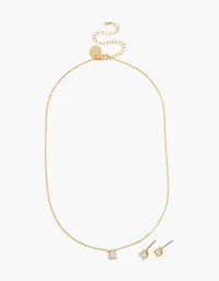 14K Gold Plated Pear Cubic Zirconia Necklace & Earrings Set
