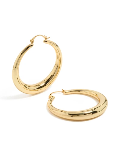 Gold Plated Thick Thin Hoop Earrings